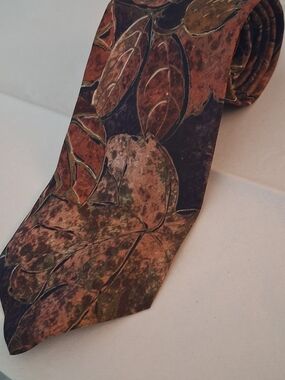 Benjamin Harris Abstract Leaf Print Tie Men's Brown & Orange Like New